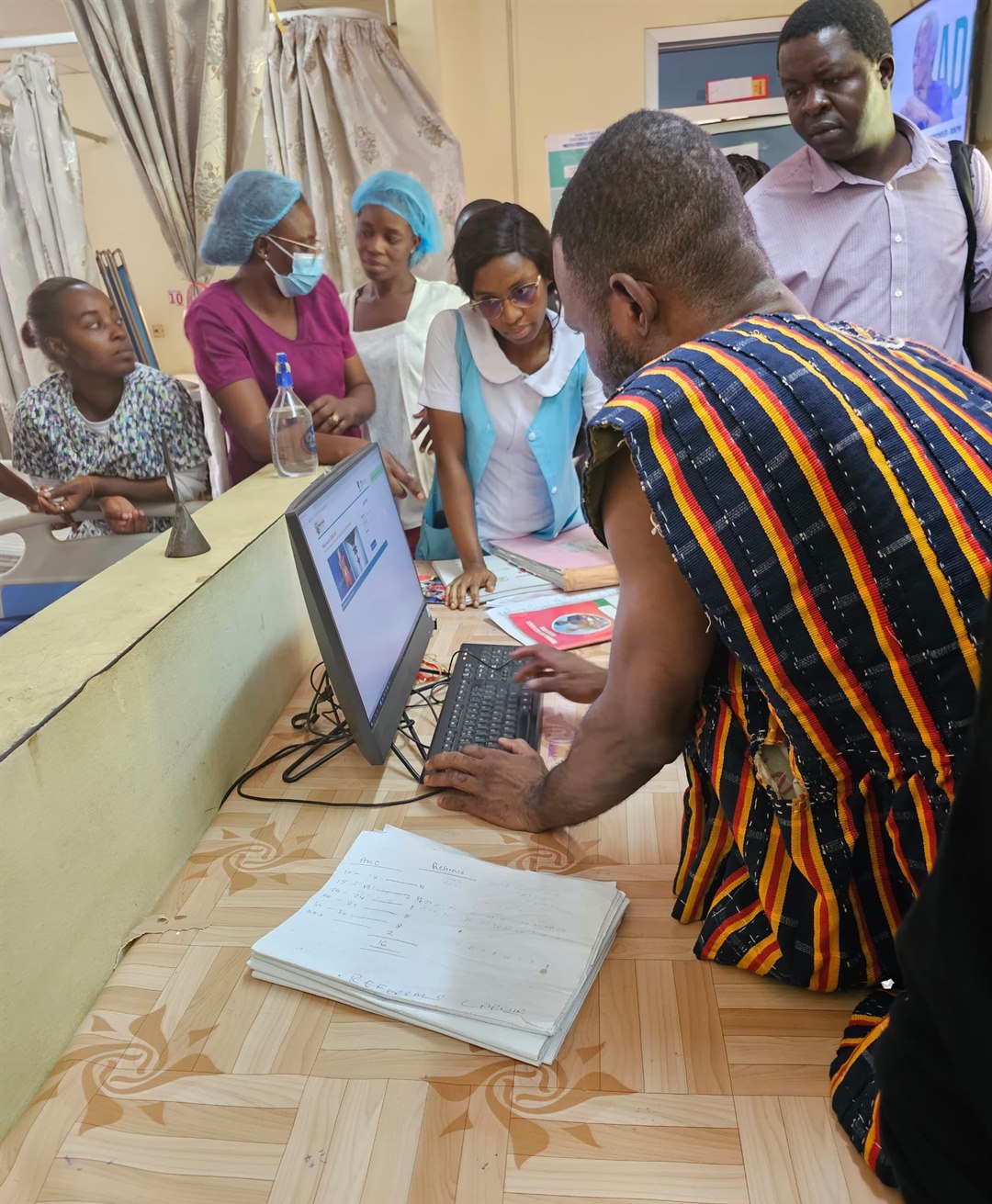Implementing partners and donors touring Sunyani Regional Hospital during the MEBCI programme visit