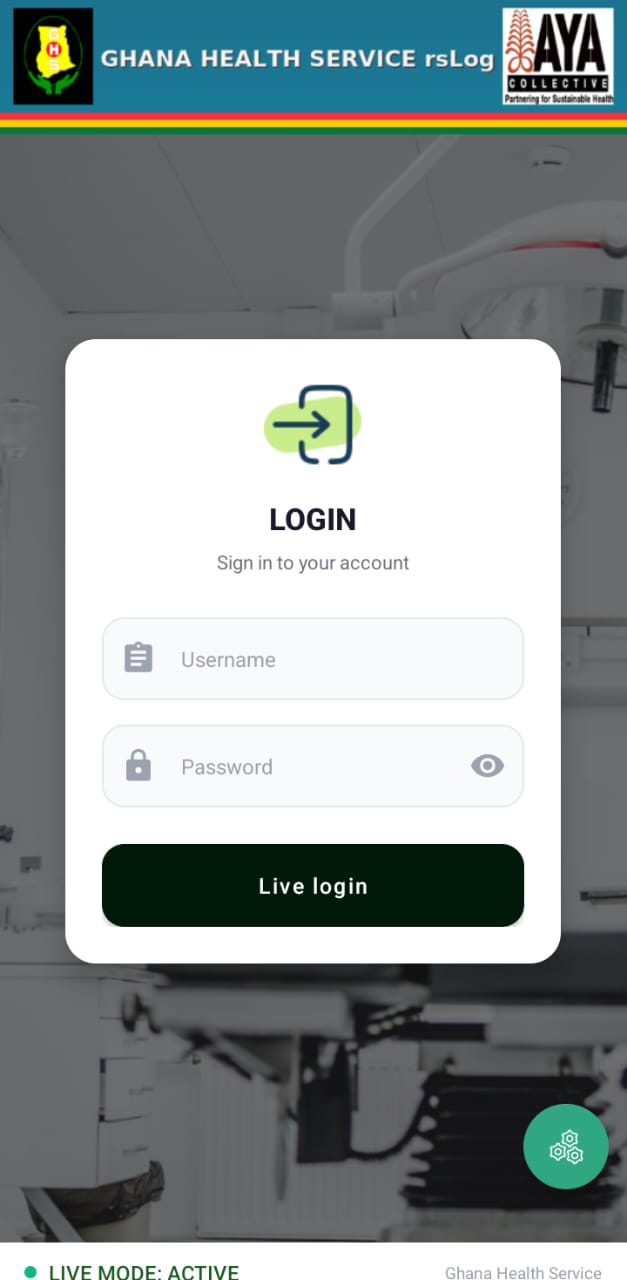 rsLog Android login screen