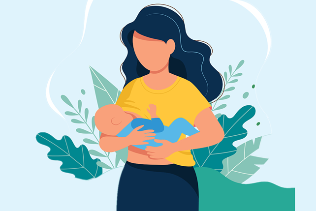 A mother breastfeeding her baby